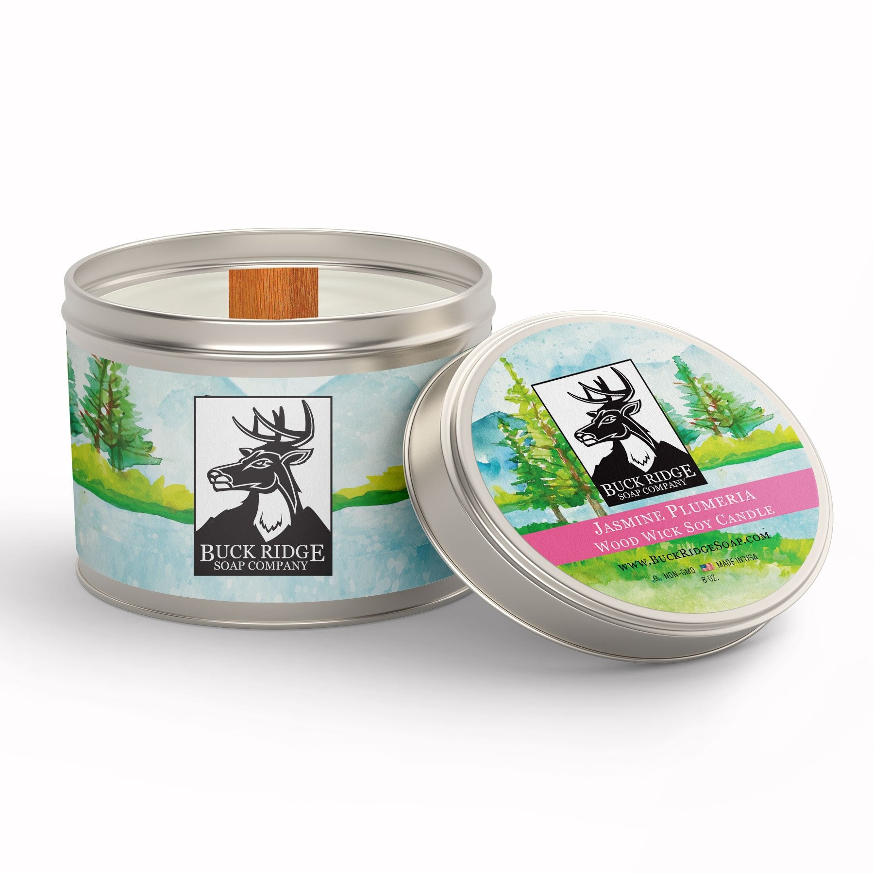 Jasmine Plumeria Sustainable Wood Wick Soy Candle Buck Ridge Soap