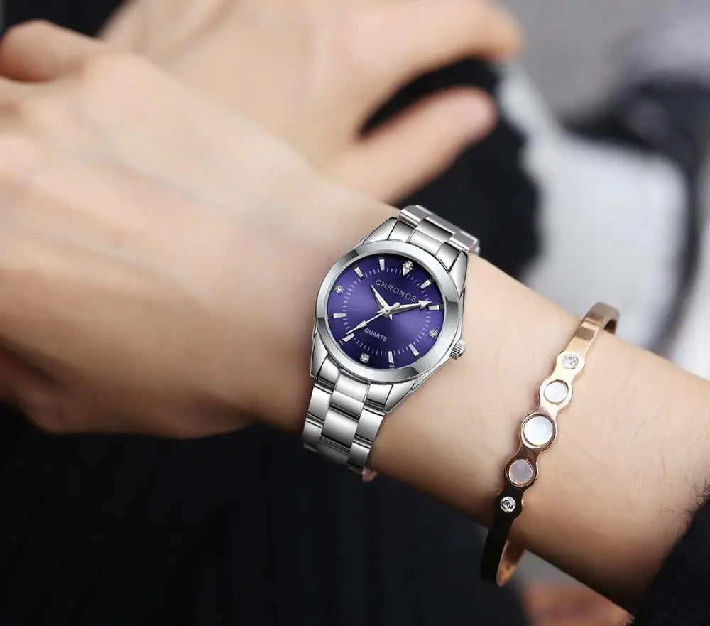 CHRONOS Women Luxury Rhinestone Stainless Steel Quartz Watches Ladies Business Watch Japanese Quartz Movement Relogio Feminino GreatEagleInc