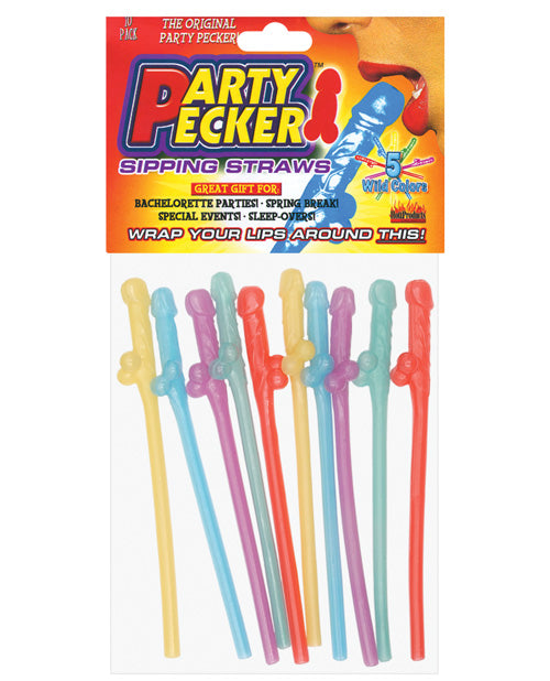 Party Pecker Straws - Asst. Colors Pack Of 10 Hott Products