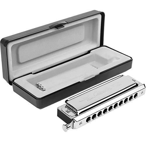 Chromatic Harmonica Professional Grade 10 Hole 40 Tone Key of C Stainless Steel Heavy Duty with Case & Cleaning Cloth for Professional Player,Band,Beginner,Students,Children,Kids Eison