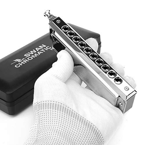 Chromatic Harmonica Professional Grade 10 Hole 40 Tone Key of C Stainless Steel Heavy Duty with Case & Cleaning Cloth for Professional Player,Band,Beginner,Students,Children,Kids Eison