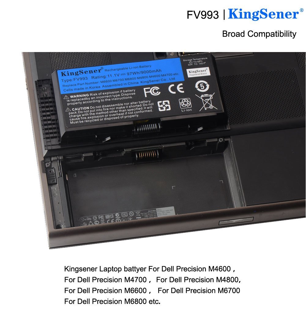 KingSener FV993 Laptop Battery For DELL Precision M6600 M6700 M6800 M4800 M4600 M4700 FJJ4W PG6RC R7PND OTN1K5 11.1V 97WH GreatEagleInc
