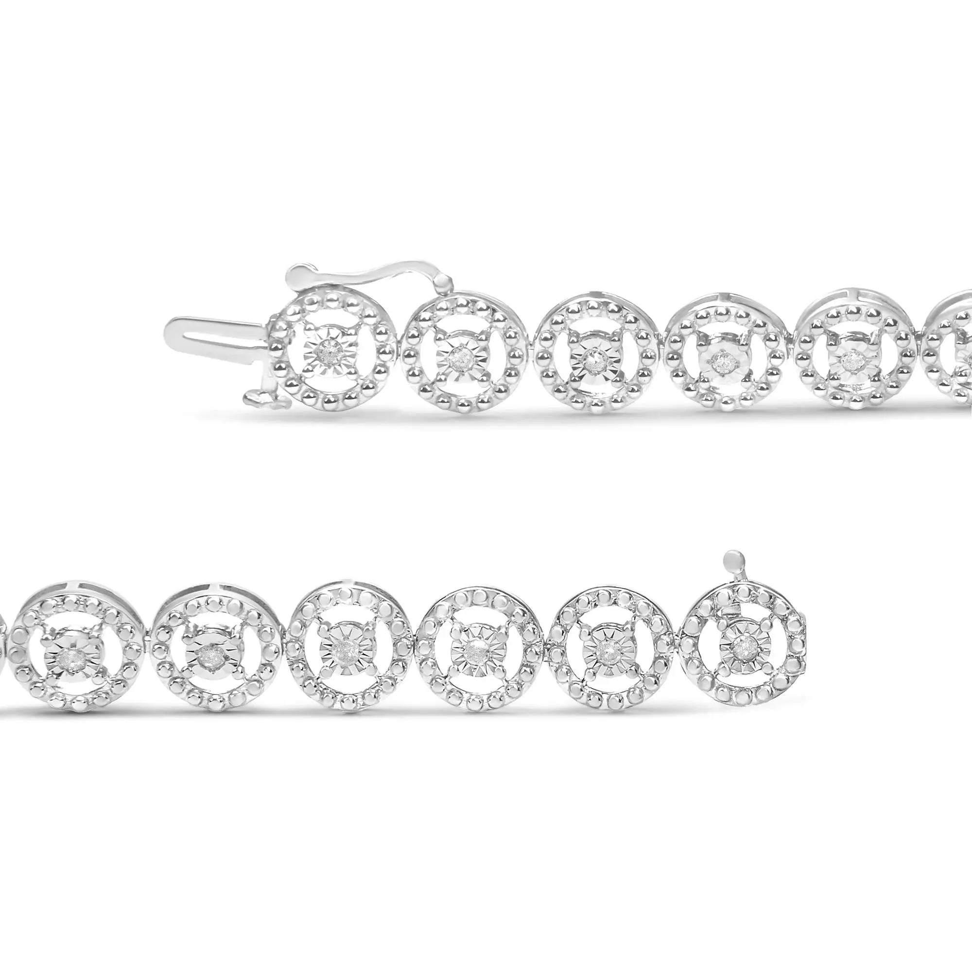 .925 Sterling Silver 1/2 Cttw Diamond Nested Circle Miracle Set Open Wheel 7" Fashion Link Bracelet (I-J Color, I3 Clarity) Infinite Jewels