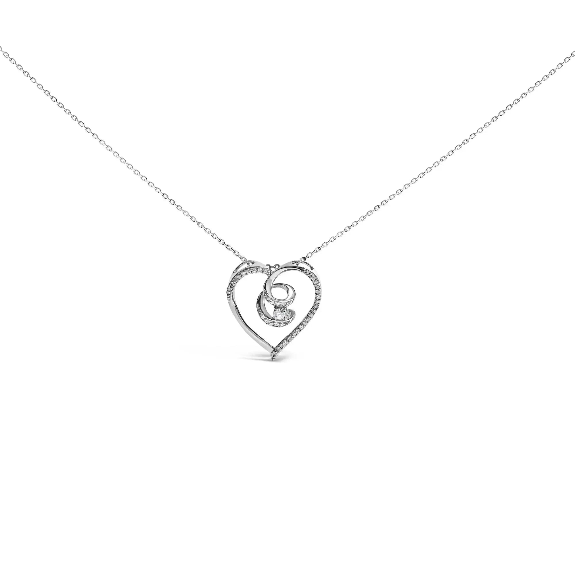 .925 Sterling Silver 1/4 Cttw Brilliant-Cut Diamond Open Heart Twisted Awareness Ribbon 18" Pendant Necklace (H-I Color, I1-I2 Clarity) Infinite Jewels
