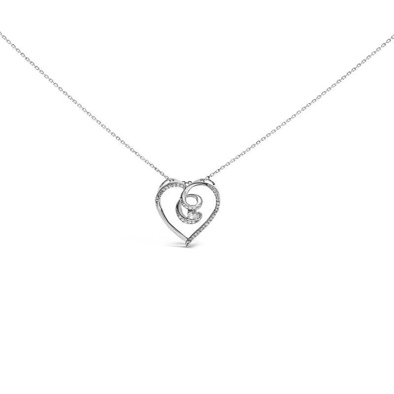 .925 Sterling Silver 1/4 Cttw Brilliant-Cut Diamond Open Heart Twisted Awareness Ribbon 18" Pendant Necklace (H-I Color, I1-I2 Clarity) Infinite Jewels