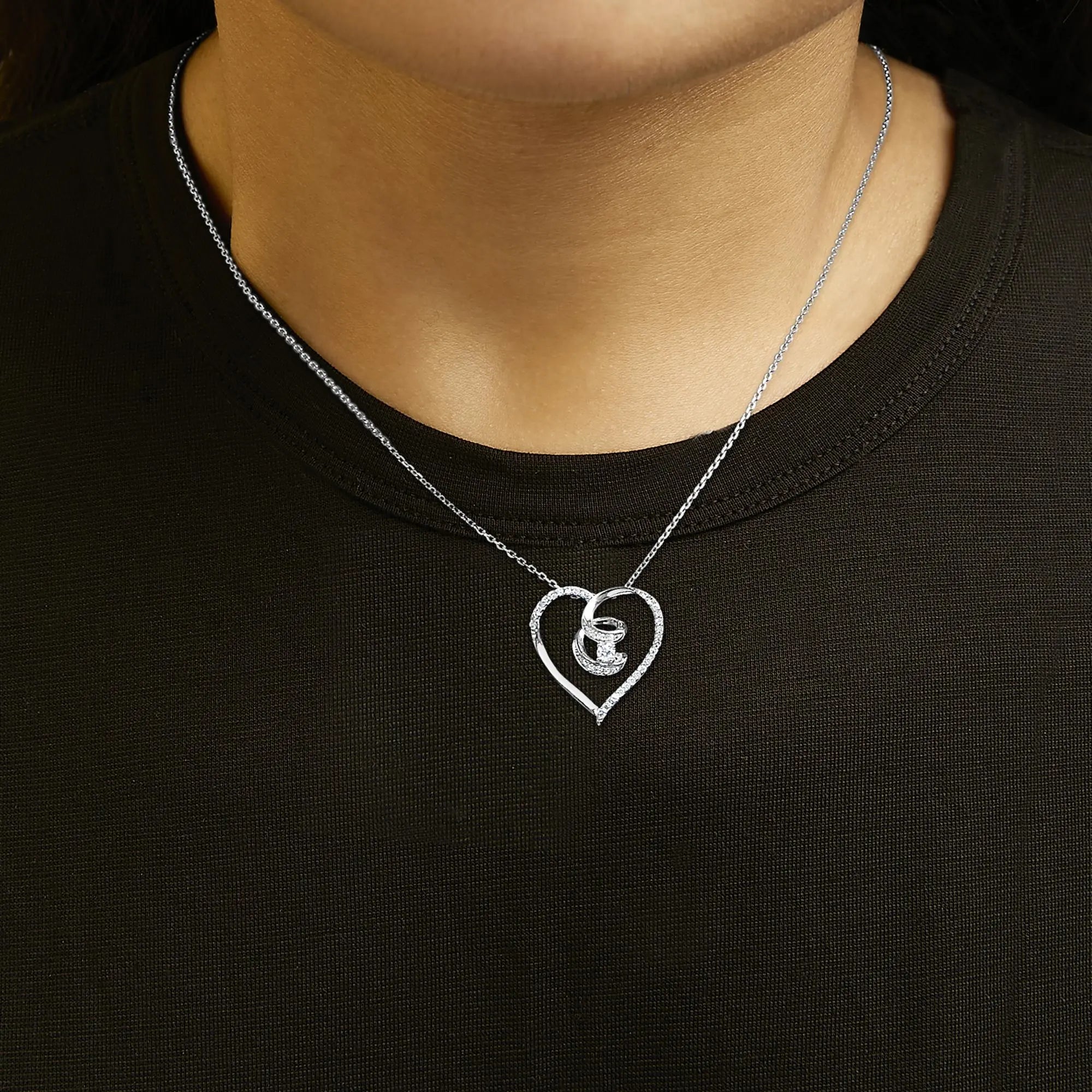 .925 Sterling Silver 1/4 Cttw Brilliant-Cut Diamond Open Heart Twisted Awareness Ribbon 18" Pendant Necklace (H-I Color, I1-I2 Clarity) Infinite Jewels