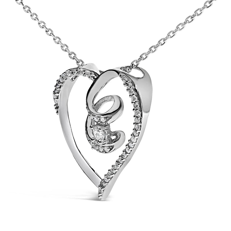 .925 Sterling Silver 1/4 Cttw Brilliant-Cut Diamond Open Heart Twisted Awareness Ribbon 18" Pendant Necklace (H-I Color, I1-I2 Clarity) Infinite Jewels