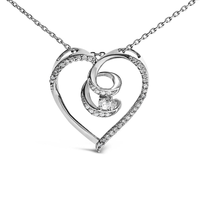 .925 Sterling Silver 1/4 Cttw Brilliant-Cut Diamond Open Heart Twisted Awareness Ribbon 18" Pendant Necklace (H-I Color, I1-I2 Clarity) Infinite Jewels