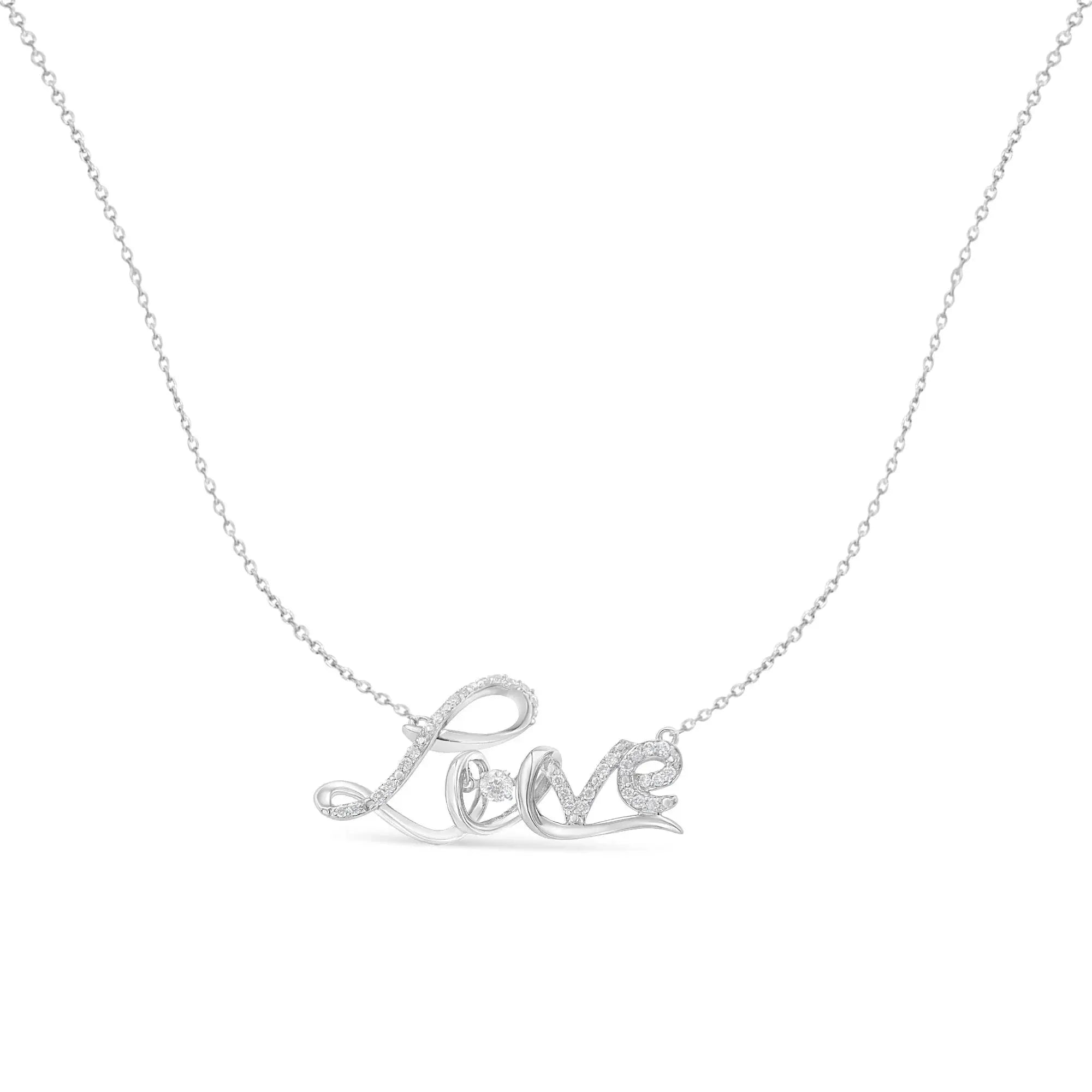 .925 Sterling Silver 1/4 Cttw Diamond Cursive "Love" 18" Pendant Necklace (H-I Color, I1-I2 Clarity) Infinite Jewels