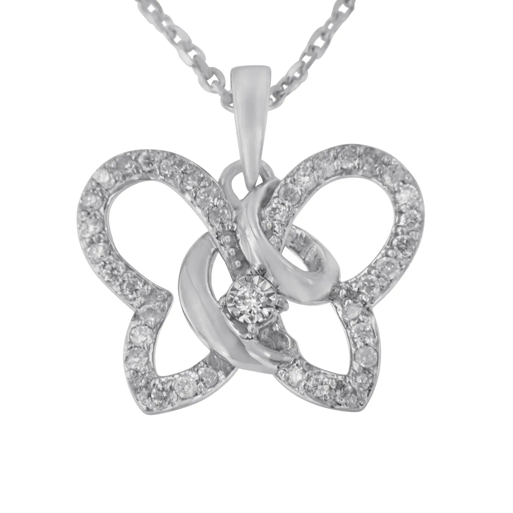 .925 Sterling Silver 1/4 cttw Prong-Set Diamond Butterfly 18" Pendant Necklace (H-I Color, I1-I2 Clarity) Infinite Jewels