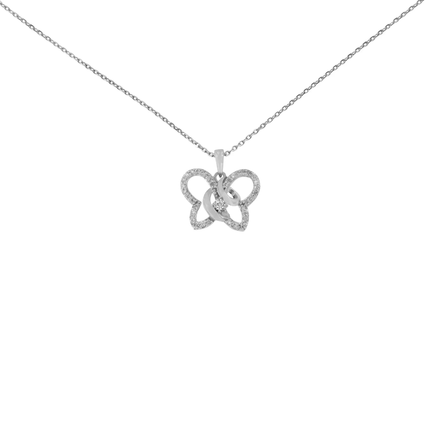 .925 Sterling Silver 1/4 cttw Prong-Set Diamond Butterfly 18" Pendant Necklace (H-I Color, I1-I2 Clarity) Infinite Jewels