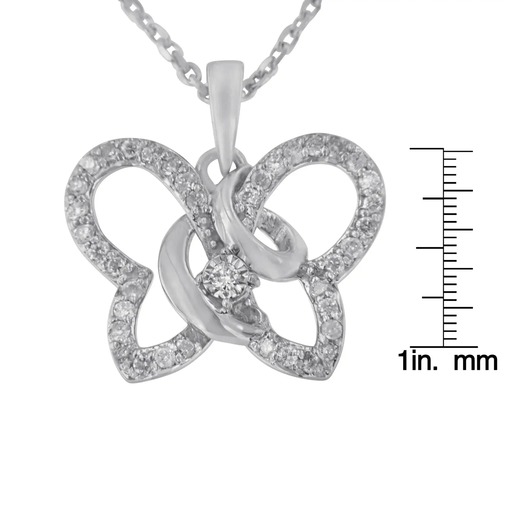 .925 Sterling Silver 1/4 cttw Prong-Set Diamond Butterfly 18" Pendant Necklace (H-I Color, I1-I2 Clarity) Infinite Jewels