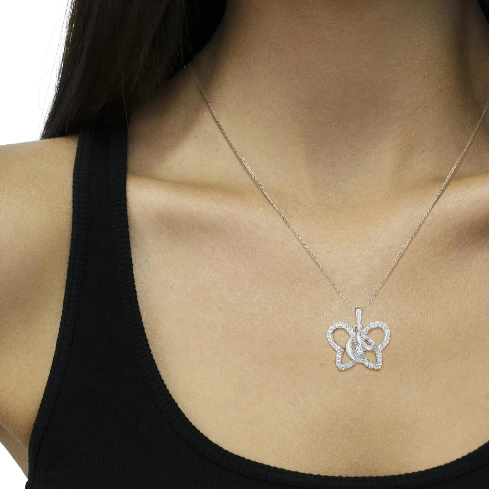 .925 Sterling Silver 1/4 cttw Prong-Set Diamond Butterfly 18" Pendant Necklace (H-I Color, I1-I2 Clarity) Infinite Jewels