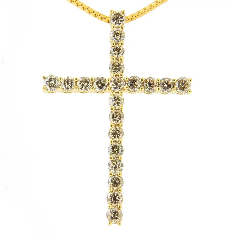 .925 Sterling Silver 1.0 Cttw Champagne Diamond Gold Cross Pendant Necklace for Women (Champagne Color, I1-I2 Clarity)- 18 inch Luxcom