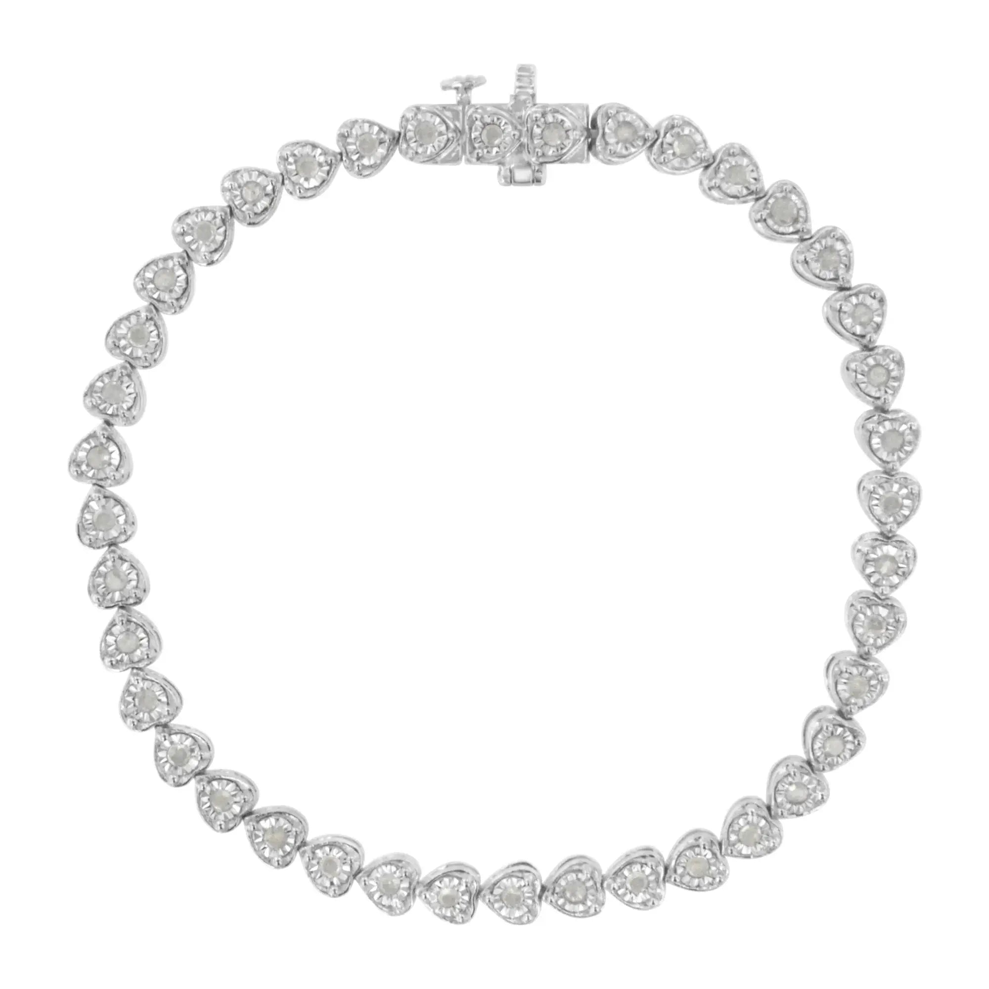 .925 Sterling Silver 1.0 Cttw Miracle Set Diamond Heart-Link 7" Tennis Bracelet (I-J Color, I2-I3 Clarity) Infinite Jewels