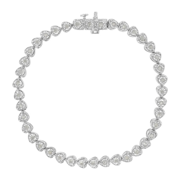 .925 Sterling Silver 1.0 Cttw Miracle Set Diamond Heart-Link 7" Tennis Bracelet (I-J Color, I2-I3 Clarity) Infinite Jewels