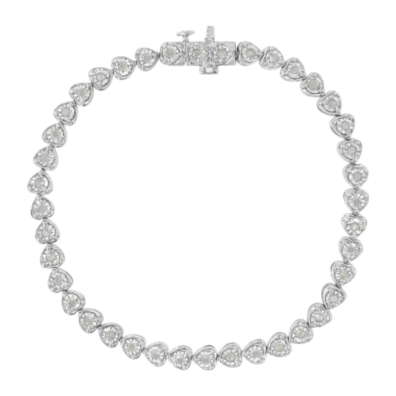 .925 Sterling Silver 1.0 Cttw Miracle Set Diamond Heart-Link 7" Tennis Bracelet (I-J Color, I2-I3 Clarity) Infinite Jewels