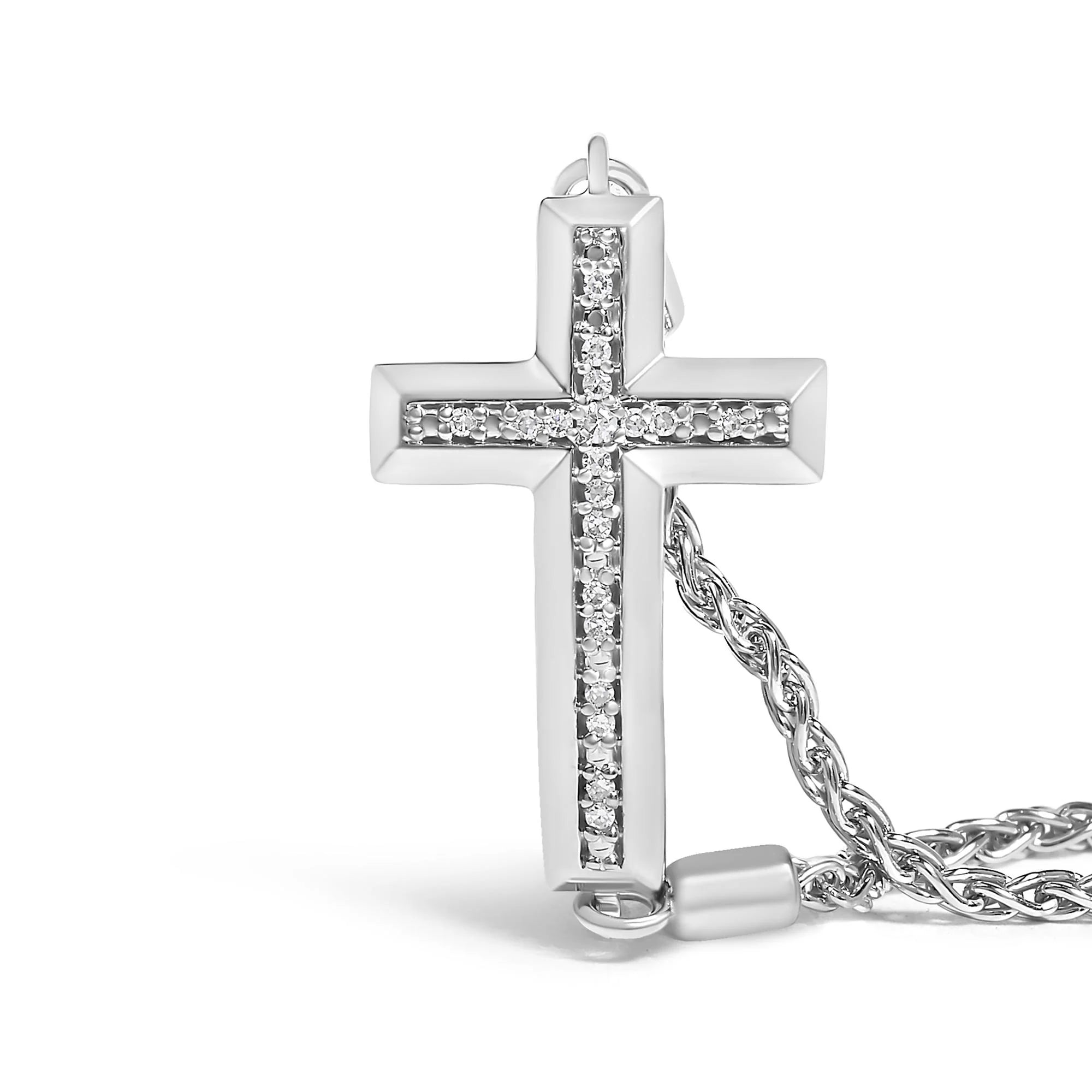 .925 Sterling Silver Diamond Accent Cross Bolo Bracelet (I-J Color, I1-I2 Clarity) - 7" Infinite Jewels