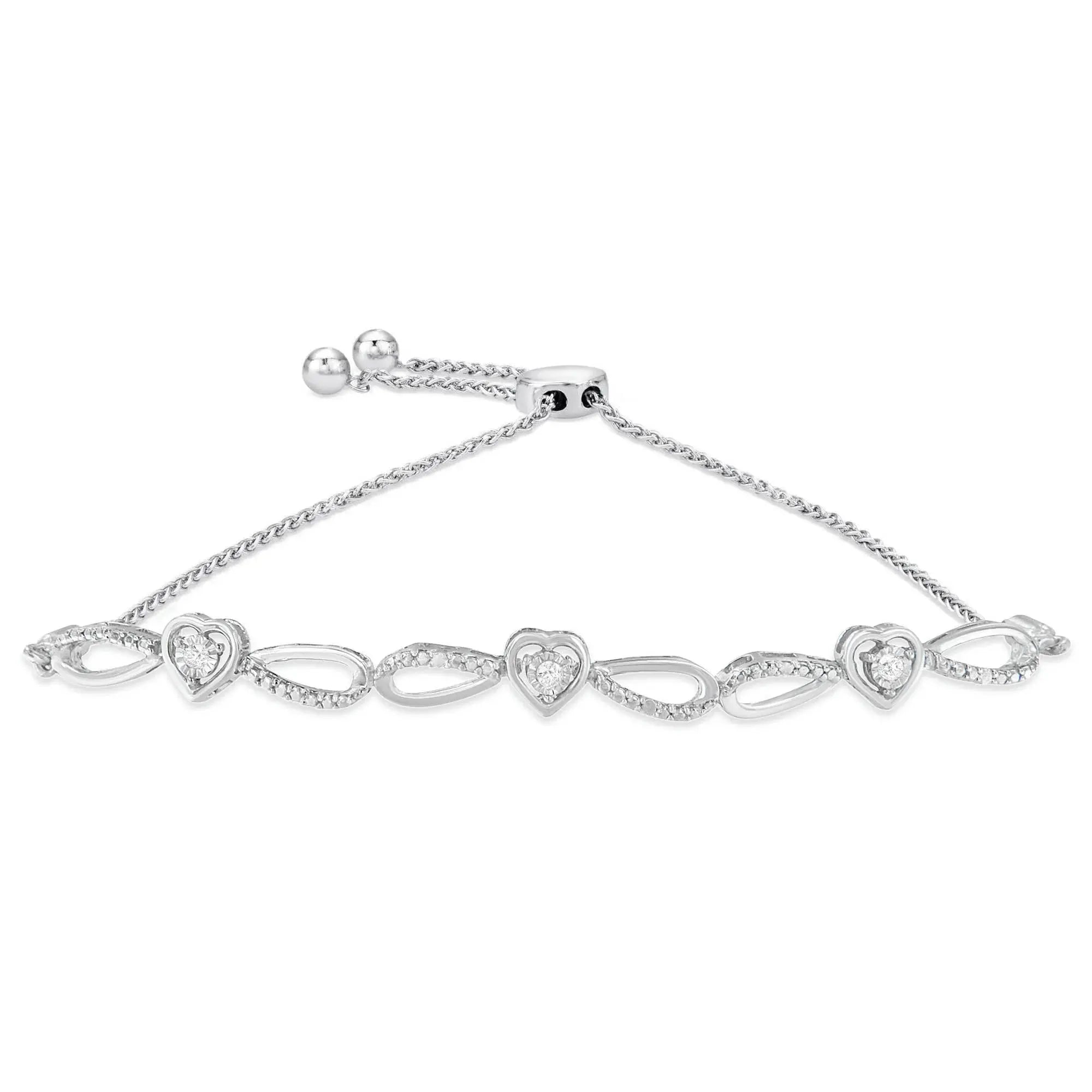 .925 Sterling Silver Diamond Accent Heart and Infinity 4”-10” Adjustable Bolo Bracelet (I-J Color, I3 Clarity) Infinite Jewels