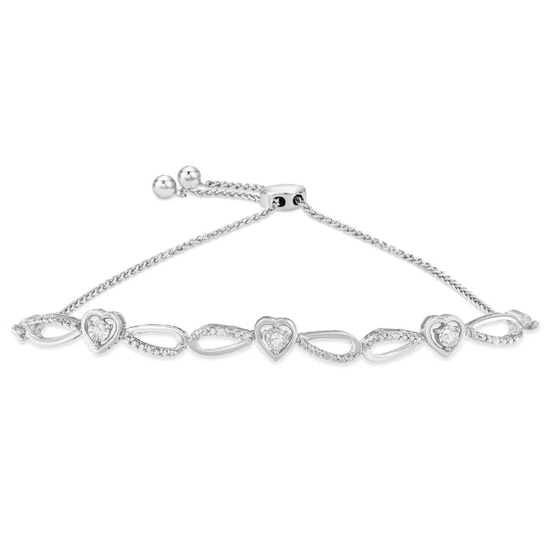 .925 Sterling Silver Diamond Accent Heart and Infinity 4”-10” Adjustable Bolo Bracelet (I-J Color, I3 Clarity) Infinite Jewels