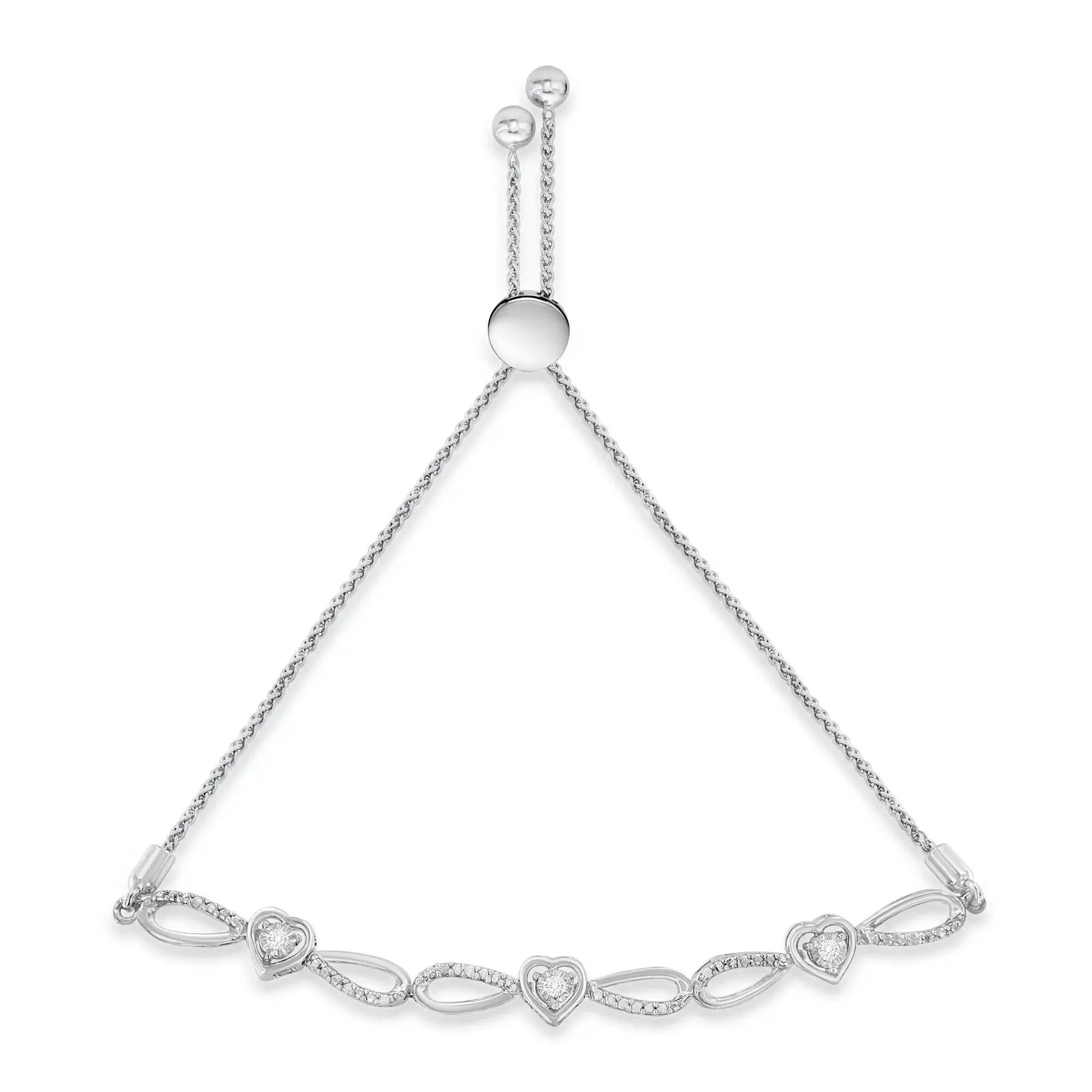 .925 Sterling Silver Diamond Accent Heart and Infinity 4”-10” Adjustable Bolo Bracelet (I-J Color, I3 Clarity) Infinite Jewels