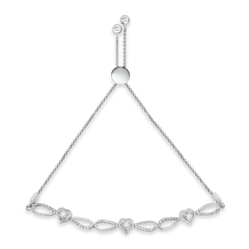 .925 Sterling Silver Diamond Accent Heart and Infinity 4”-10” Adjustable Bolo Bracelet (I-J Color, I3 Clarity) Infinite Jewels