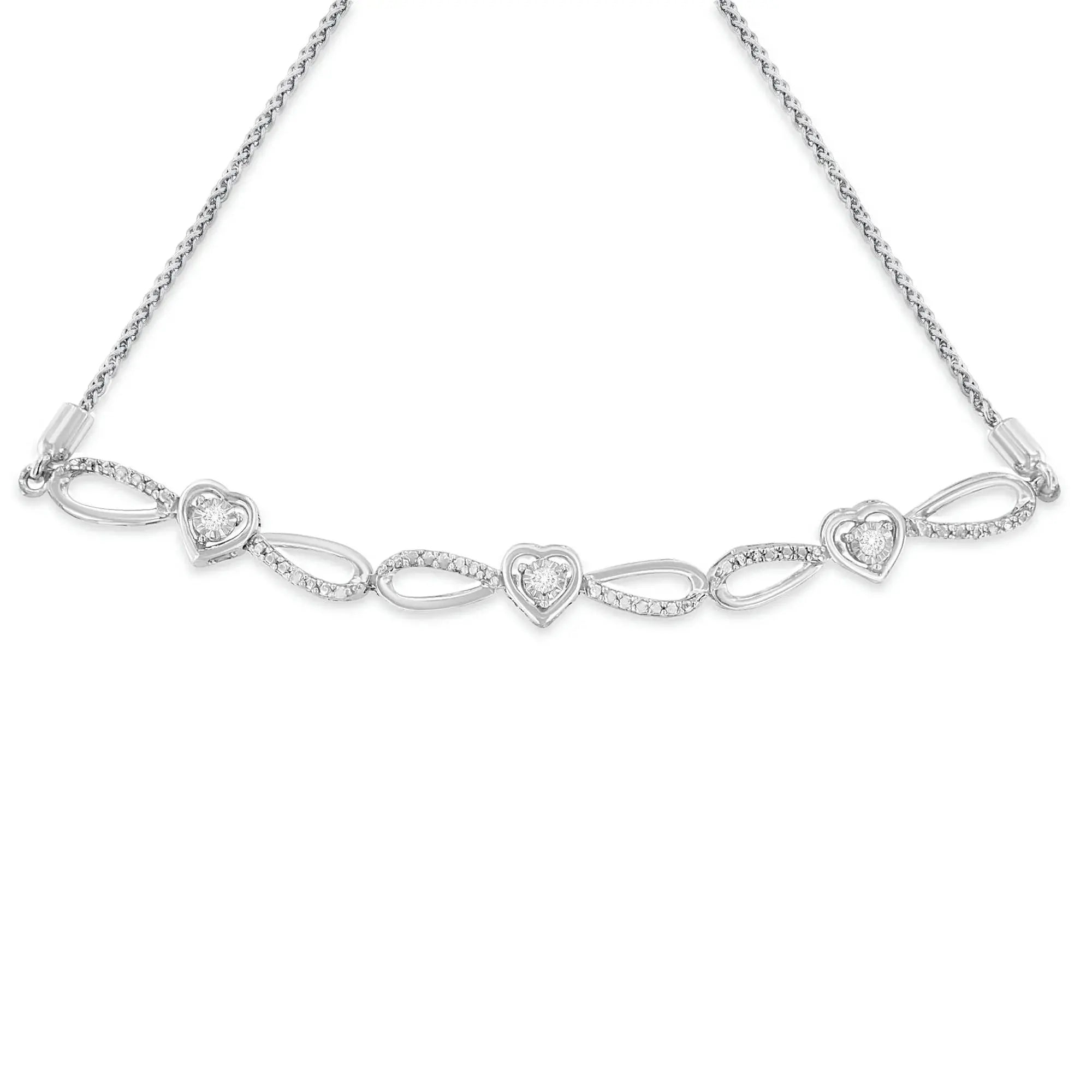 .925 Sterling Silver Diamond Accent Heart and Infinity 4”-10” Adjustable Bolo Bracelet (I-J Color, I3 Clarity) Infinite Jewels