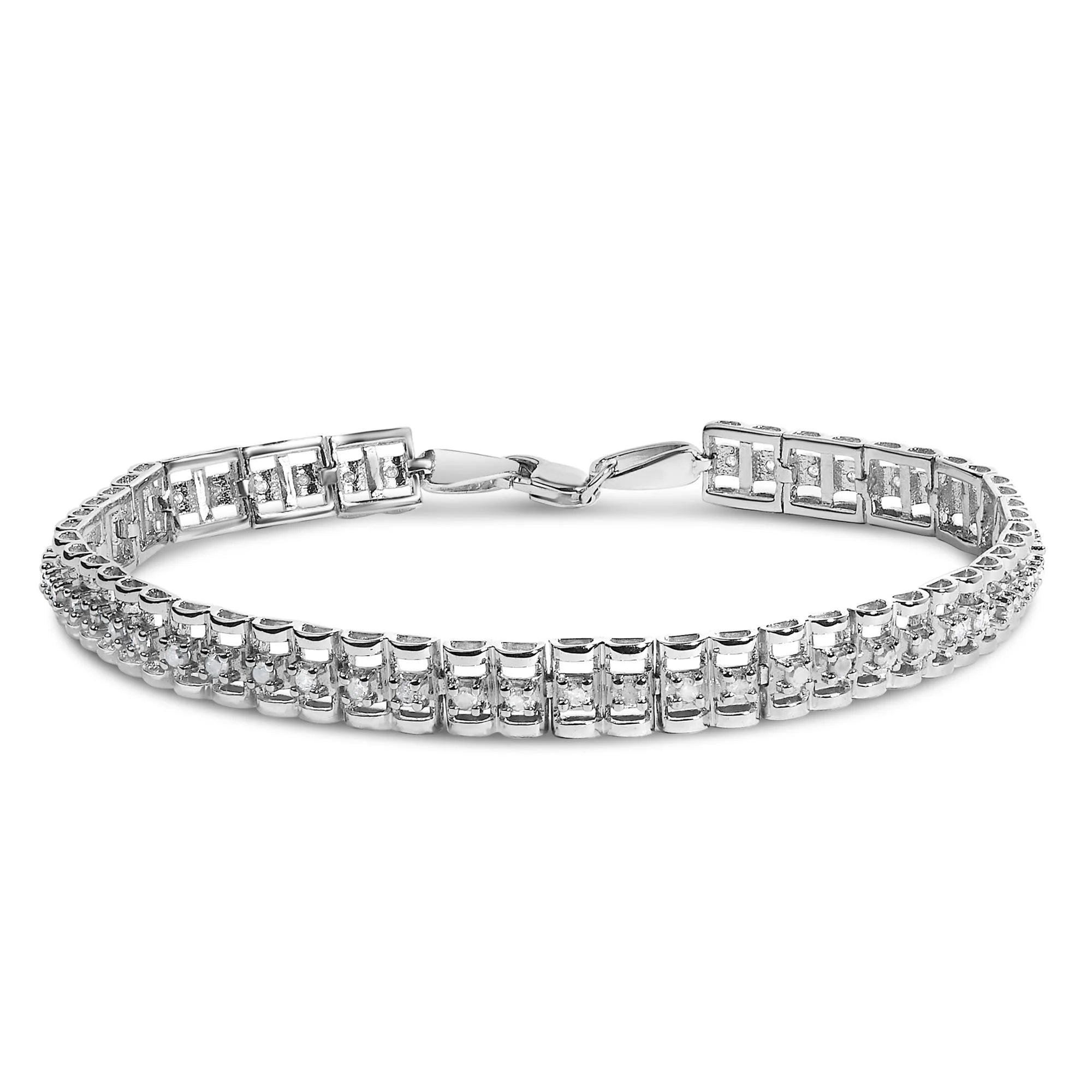 .925 Sterling Silver Diamond Double-Link 7" Tennis Bracelet (I-J Color, I3 Clarity) Infinite Jewels
