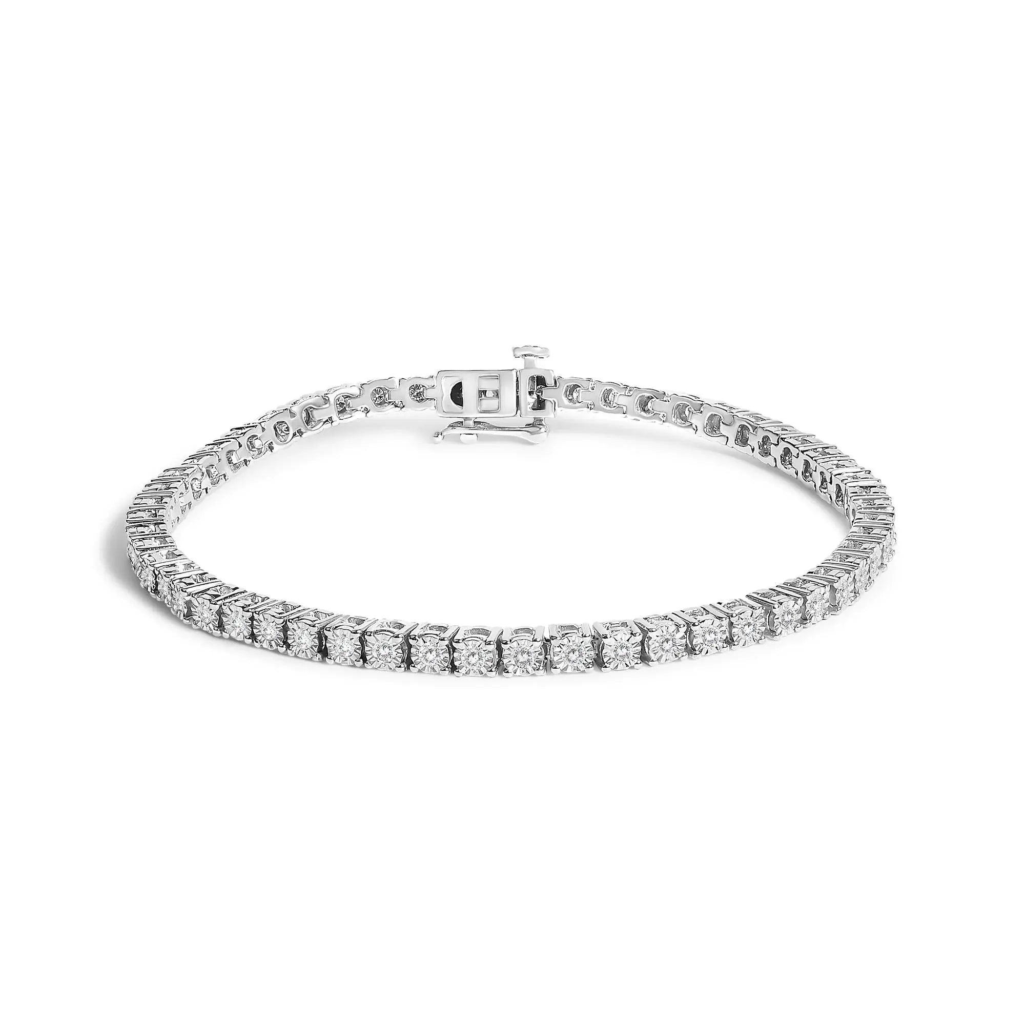 .925 Sterling Silver Lab Grown Diamond Illusion-Set Miracle Plate Tennis Bracelet - 7.25" Inches Infinite Jewels