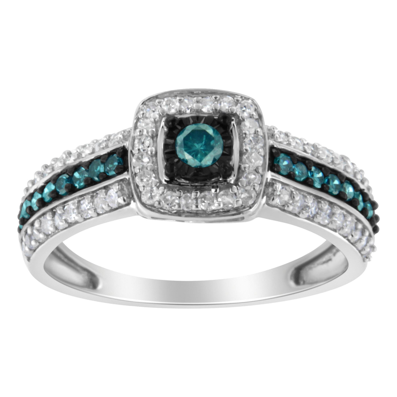 .925 Sterling Silver Treated Blue Miracle-Set Diamond Engagement Ring (1/2 Cttw, J-K Color, I1-I2 Clarity) Luxcom