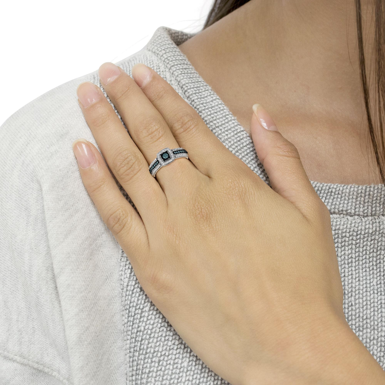 .925 Sterling Silver Treated Blue Miracle-Set Diamond Engagement Ring (1/2 Cttw, J-K Color, I1-I2 Clarity) Luxcom