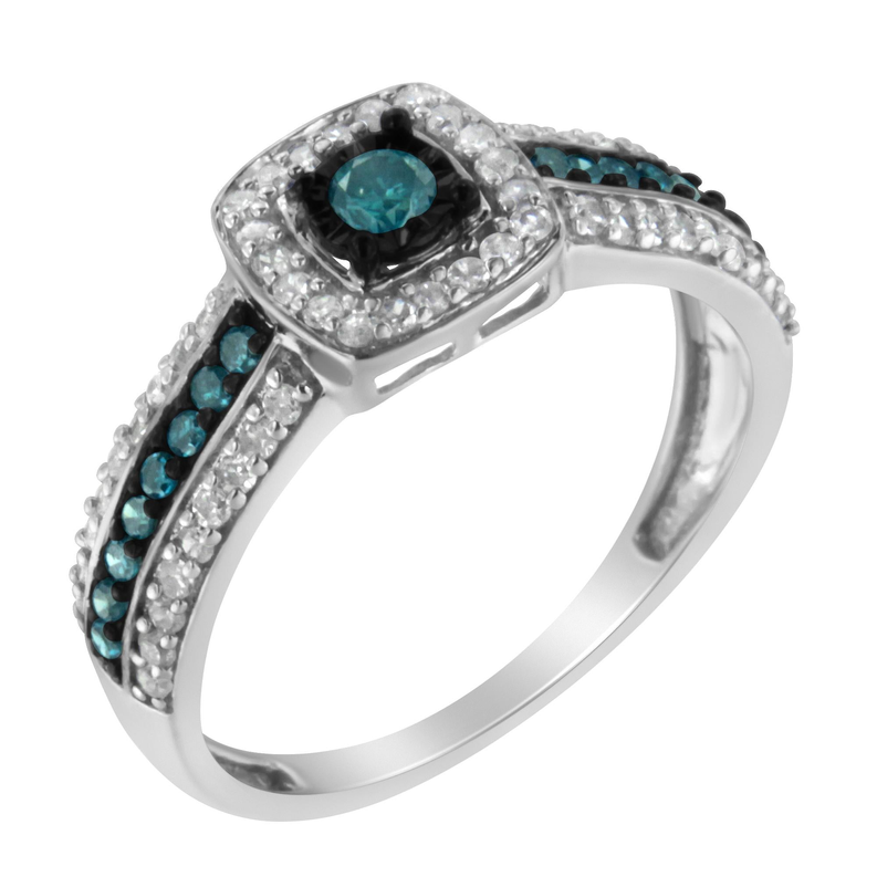 .925 Sterling Silver Treated Blue Miracle-Set Diamond Engagement Ring (1/2 Cttw, J-K Color, I1-I2 Clarity) Luxcom