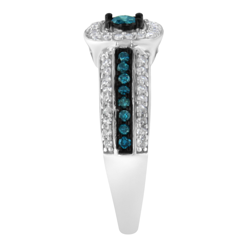 .925 Sterling Silver Treated Blue Miracle-Set Diamond Engagement Ring (1/2 Cttw, J-K Color, I1-I2 Clarity) Luxcom