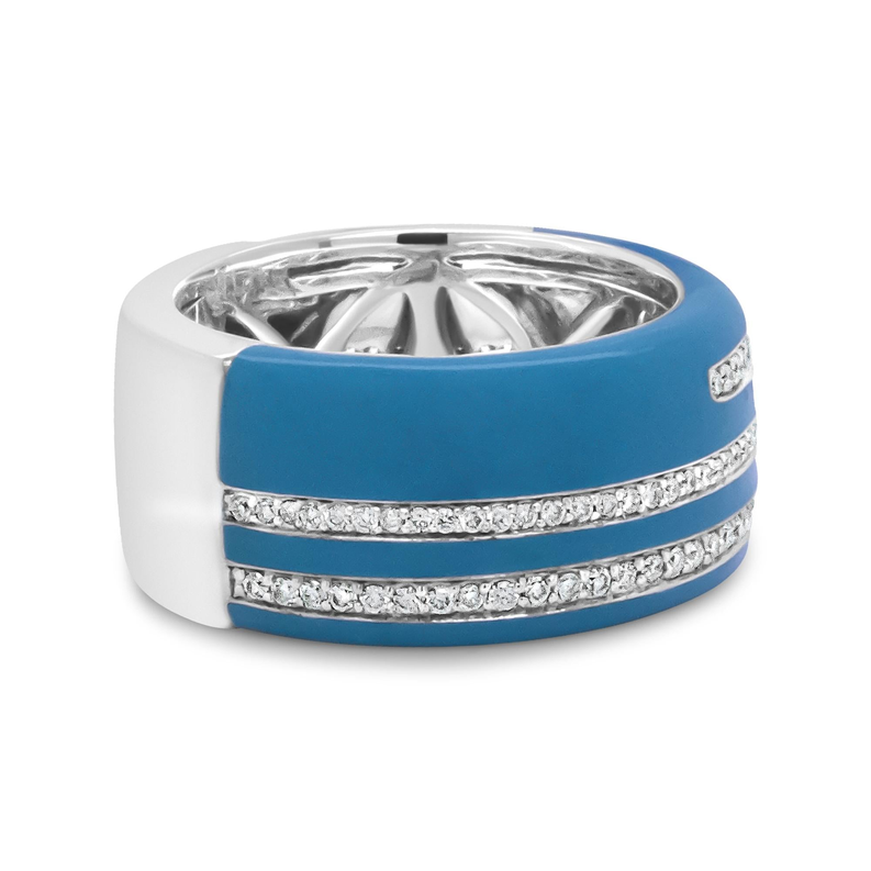 .925 Sterling Silver Turquoise Enamel 5/8 Cttw Round Diamond Wide Band Statement Ring (F-G Color, VS1-VS2 Clarity) Luxcom
