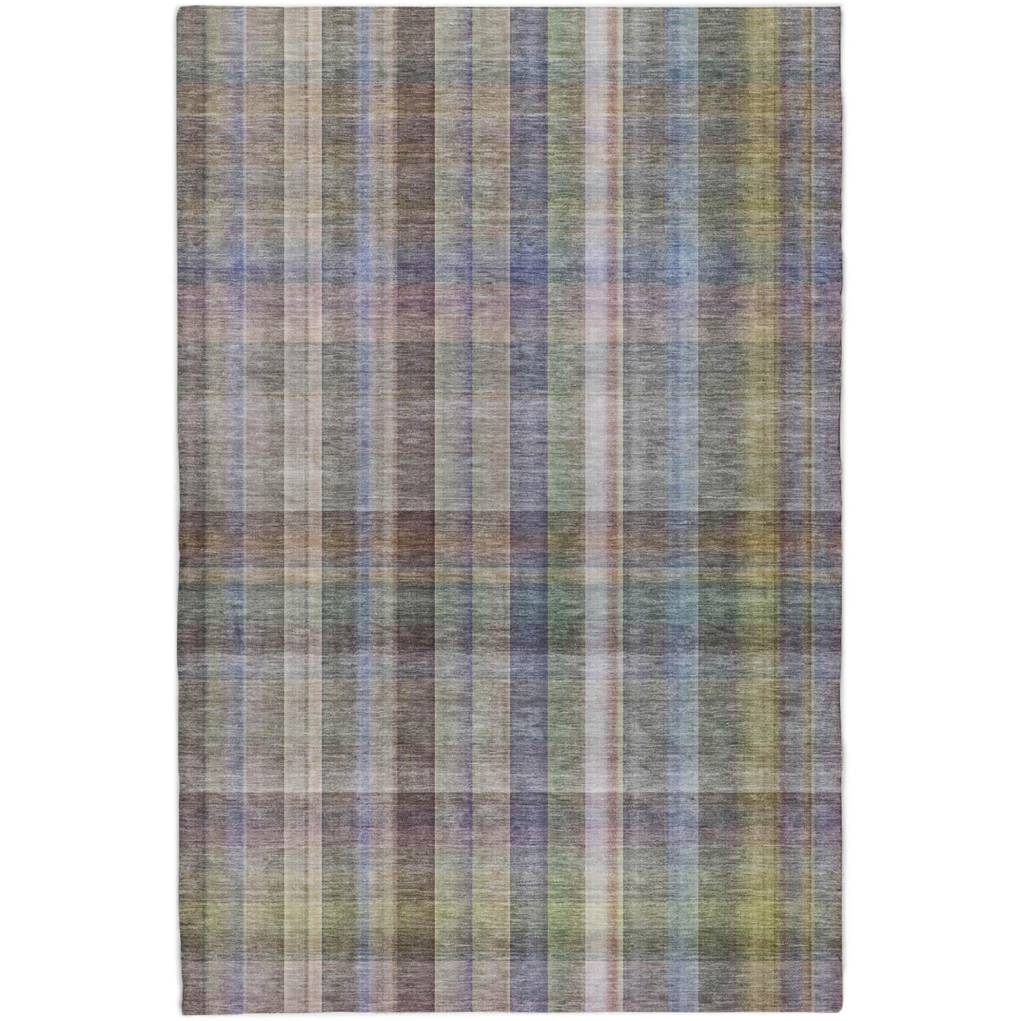 10' X 14' Pewter And Gray Plaid Shag Washable Area Rug With UV Protection - Home & Garden