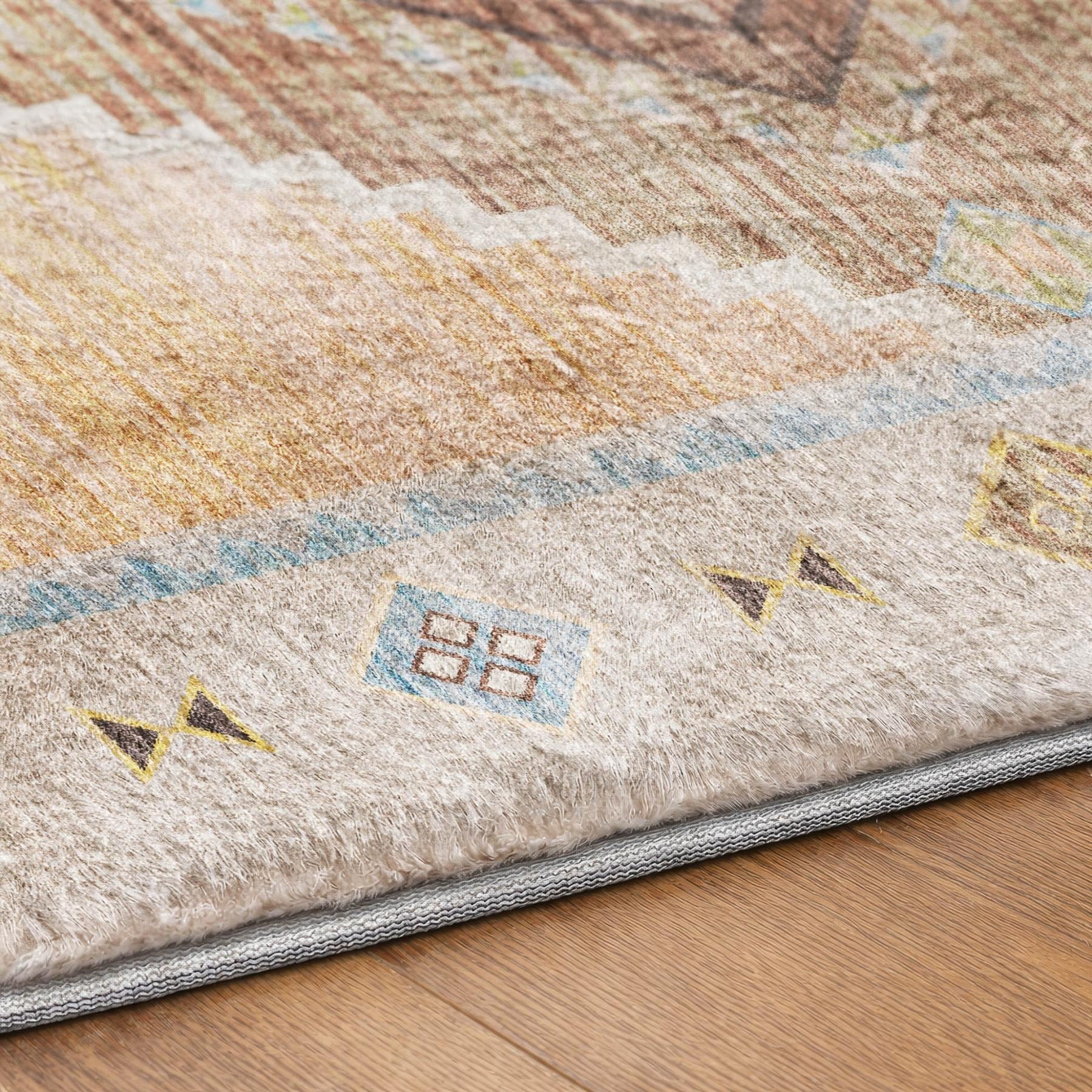 10' X 14' Taupe And Brown Geometric Shag Washable Area Rug With UV Protection - Home & Garden