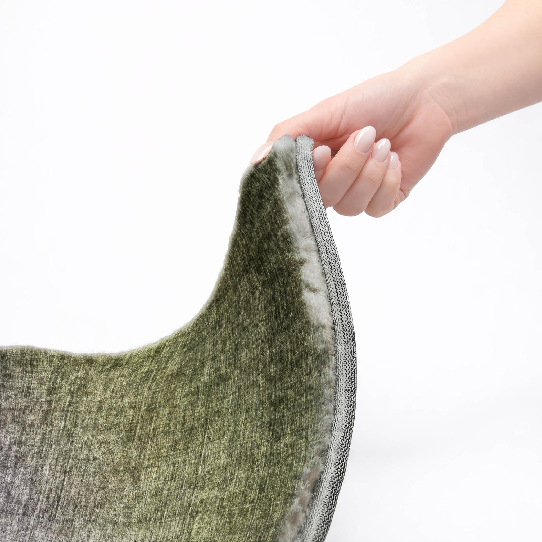 3' X 5' Olive Green And Gray Ombre Shag Washable Area Rug With UV Protection - Home & Garden