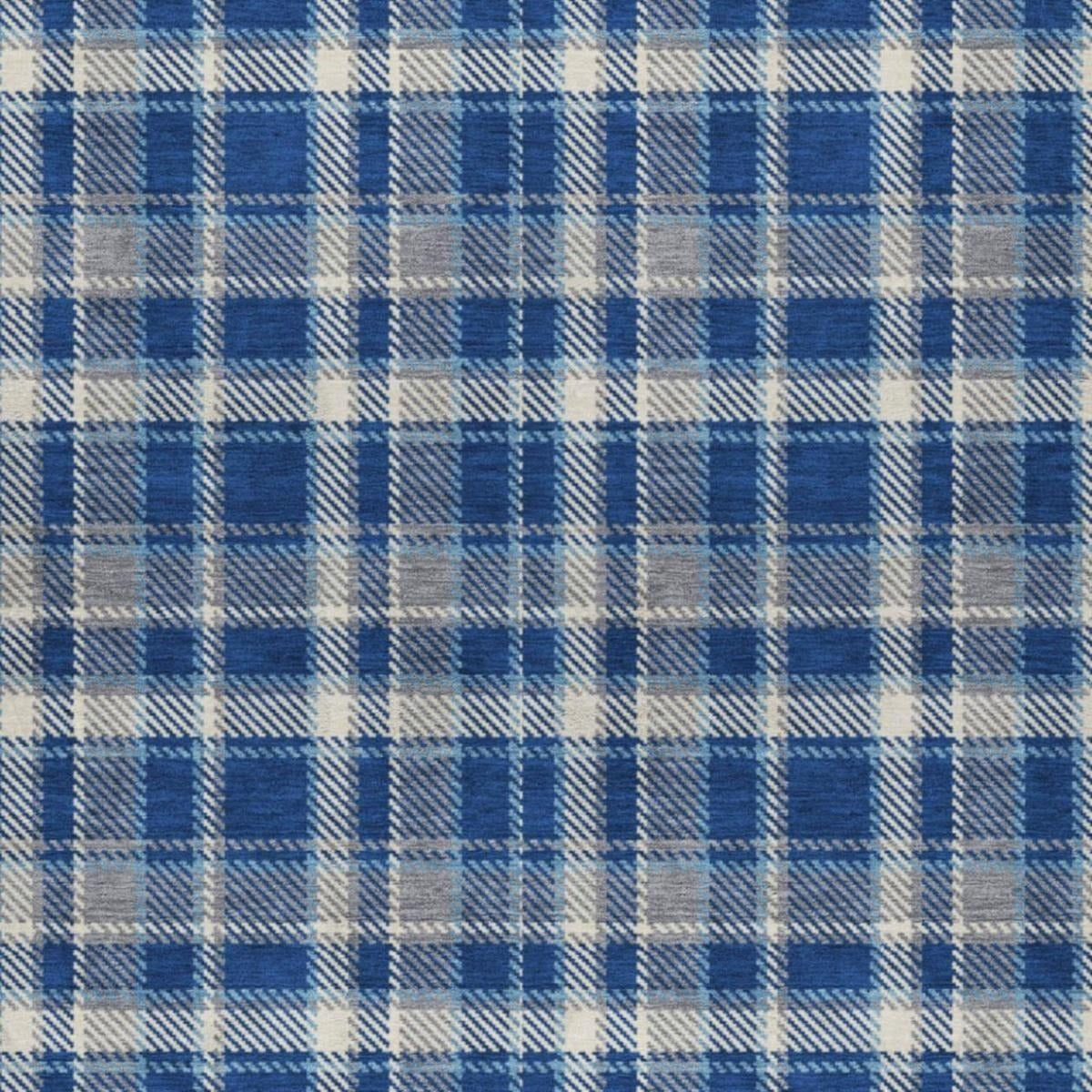 5' X 8' Navy Blue And Denim Blue Plaid Shag Washable Area Rug With UV Protection - Home & Garden