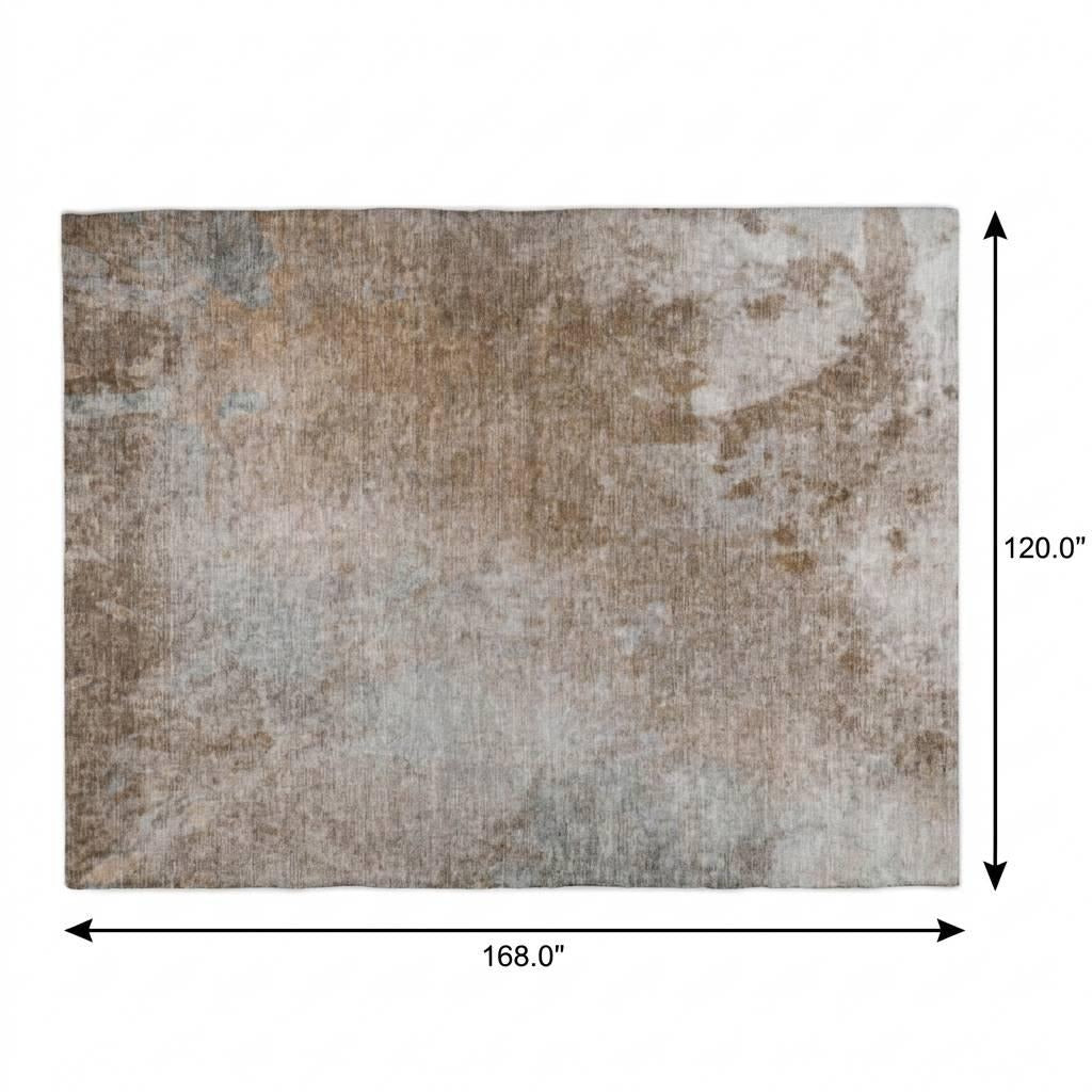 10' X 14' Brown And Beige Abstract Shag Washable Area Rug With UV Protection - Home & Garden