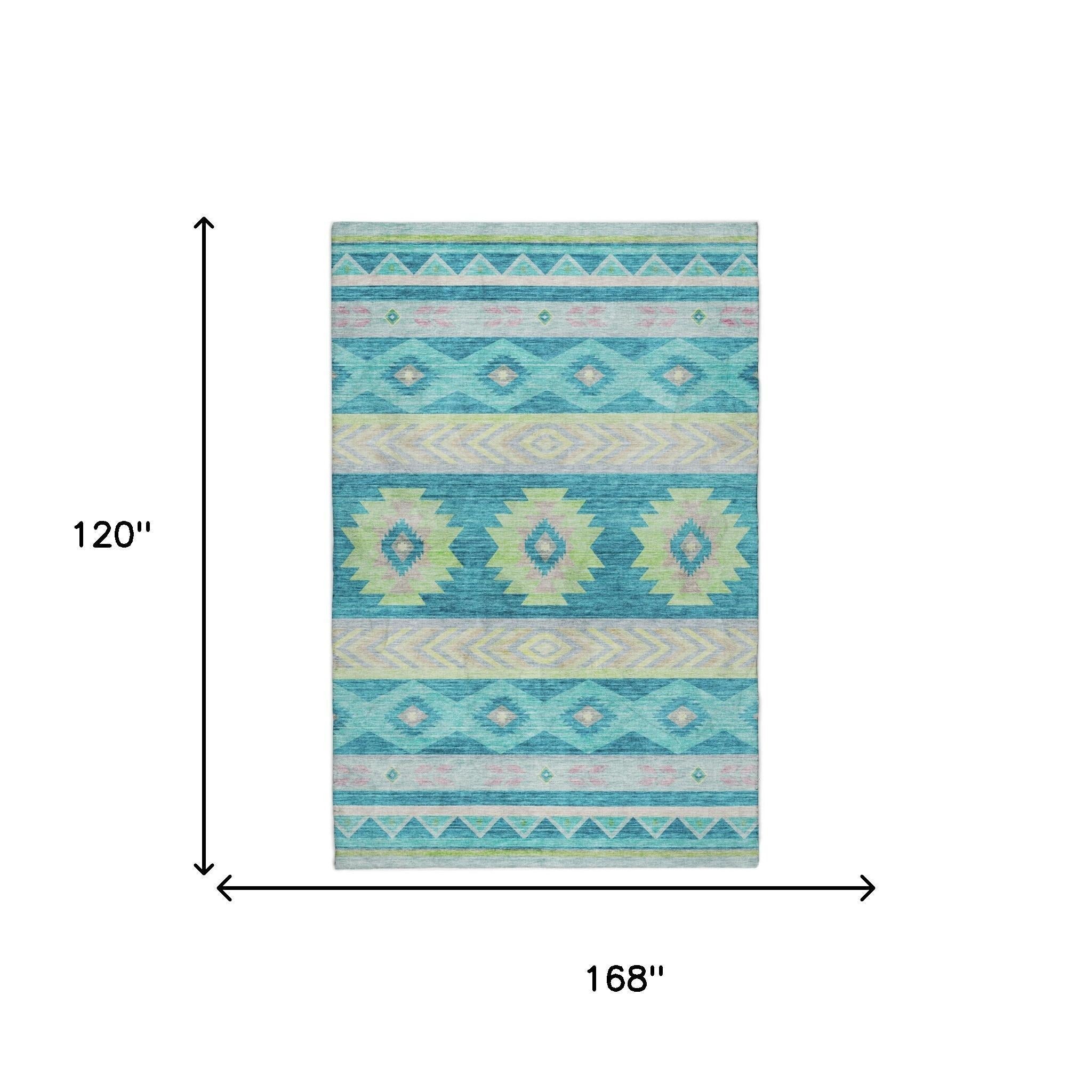 10' X 14' Teal And Lime Green Geometric Shag Washable Area Rug With UV Protection - Home & Garden