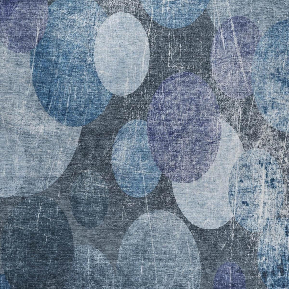 3' X 5' Blue And Denim Blue Geometric Shag Washable Area Rug With UV Protection - Home & Garden