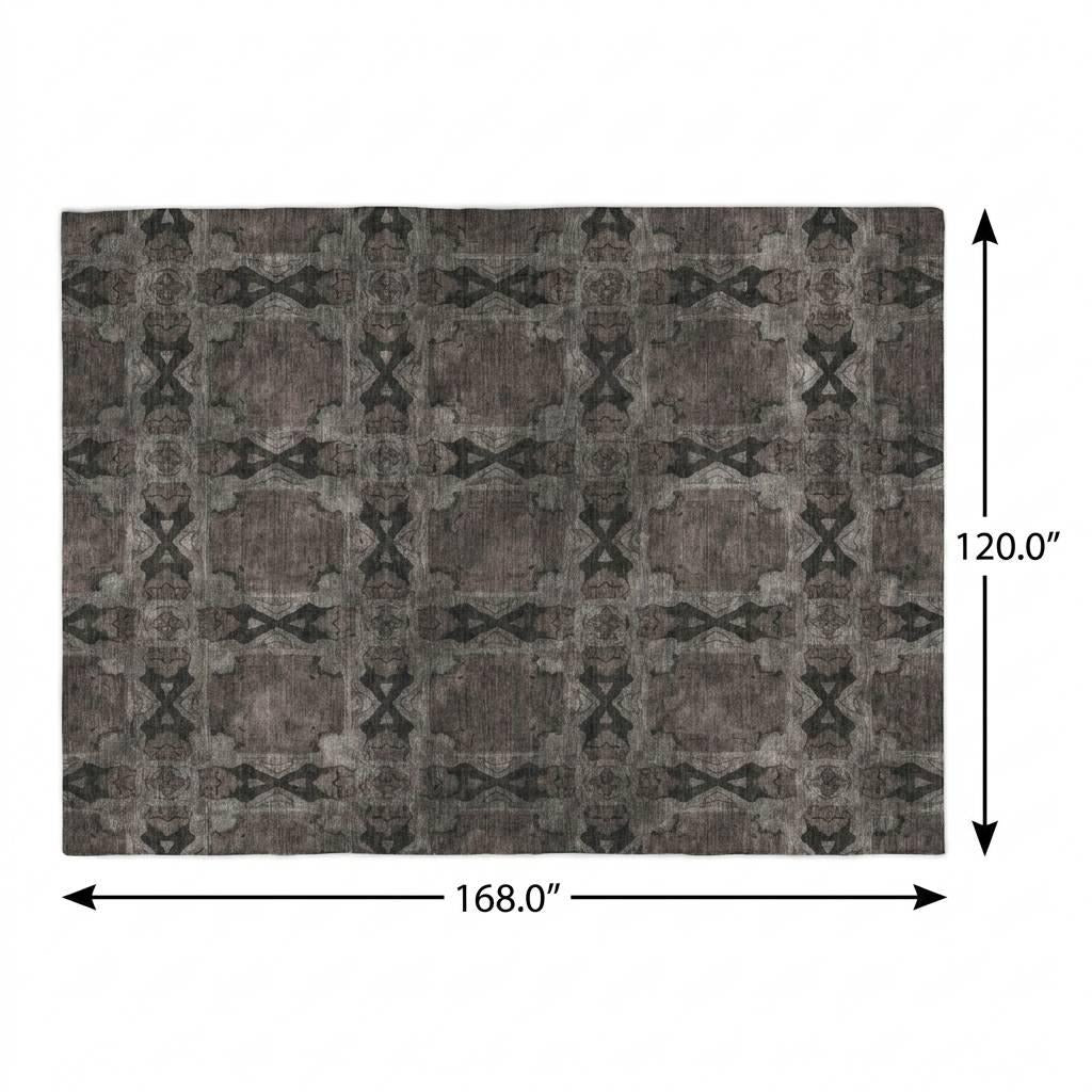 10' X 14' Gray And Charcoal Geometric Shag Washable Area Rug With UV Protection - Home & Garden