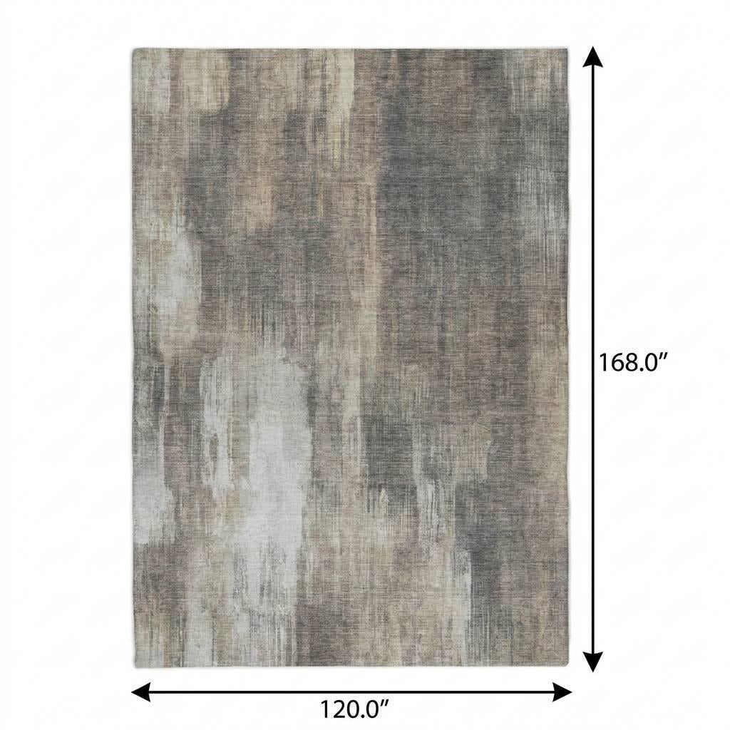10' X 14' Taupe And Beige Abstract Shag Washable Area Rug With UV Protection - Home & Garden
