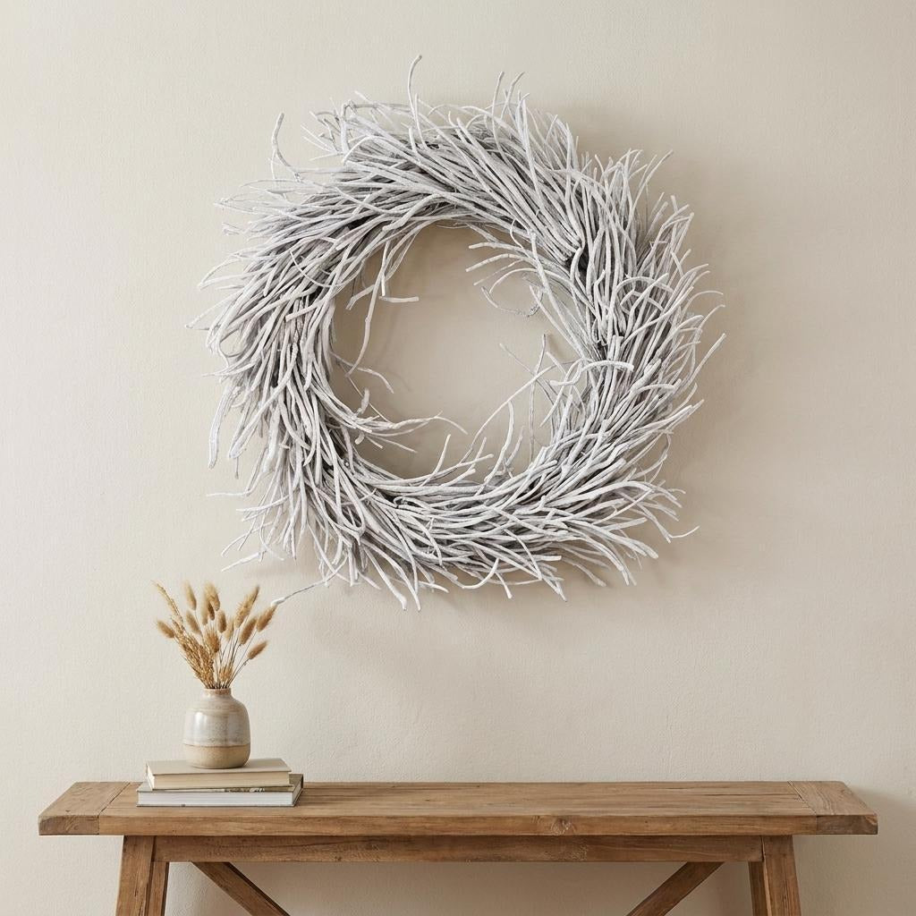 28" White Willow Dried Wreath - Home & Garden