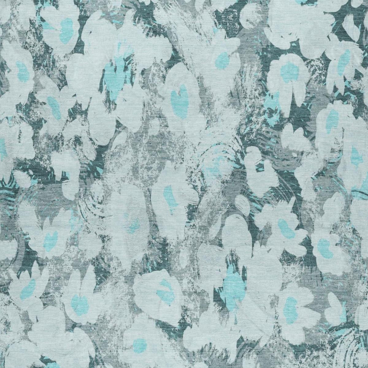 10' X 14' Teal And Gray Floral Shag Washable Area Rug With UV Protection - Home & Garden