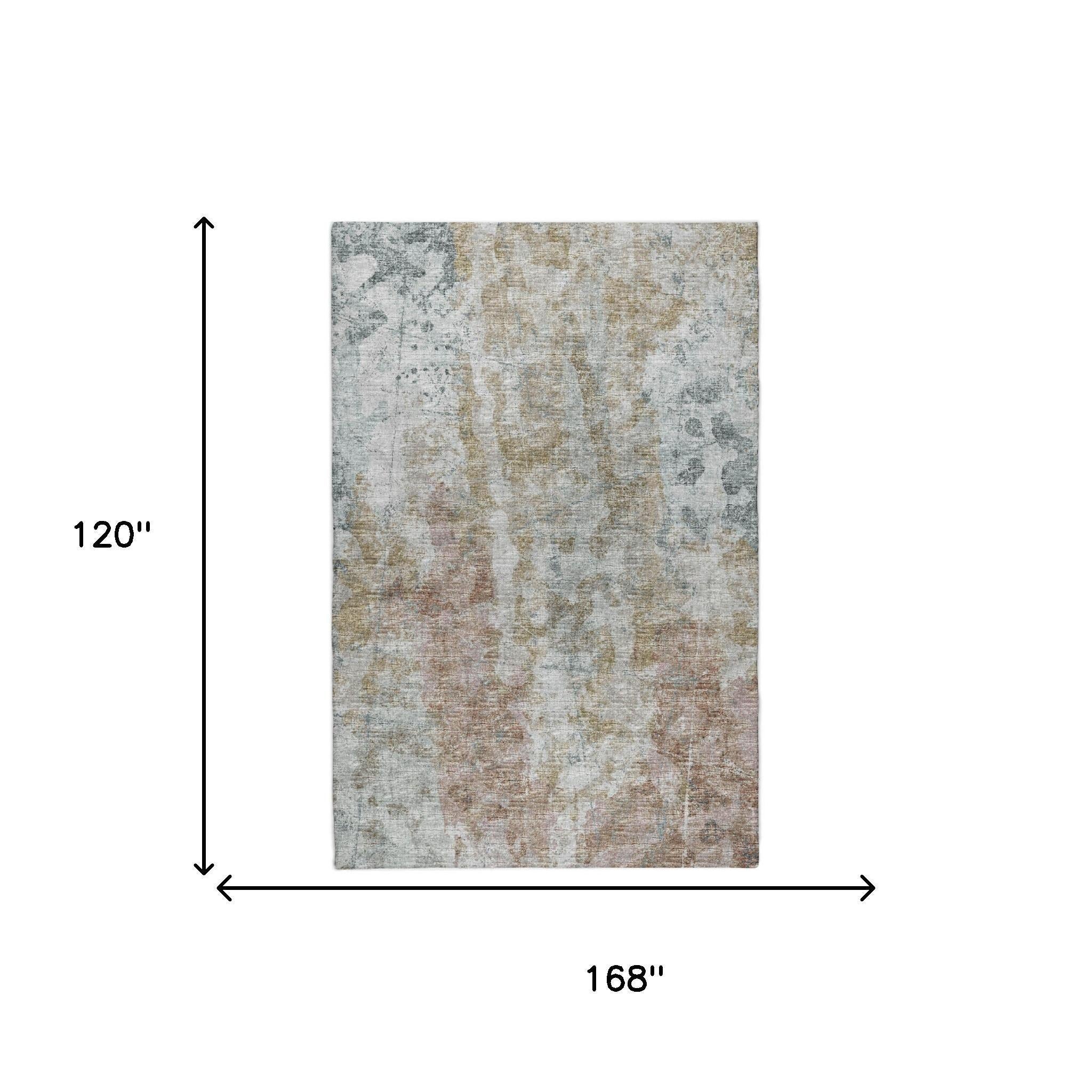 10' X 14' Blue And Gold Abstract Shag Washable Area Rug With UV Protection - Home & Garden