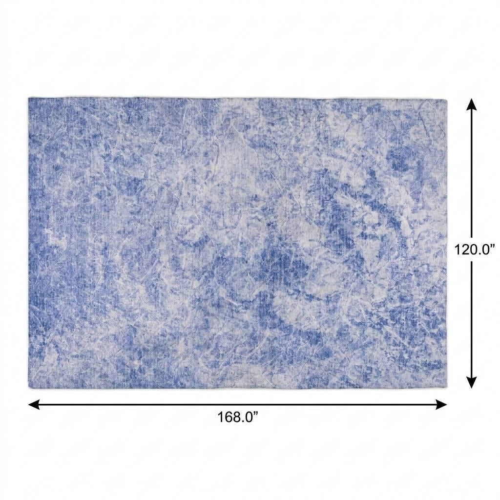10' X 14' Blue And Ivory Abstract Shag Washable Area Rug With UV Protection - Home & Garden
