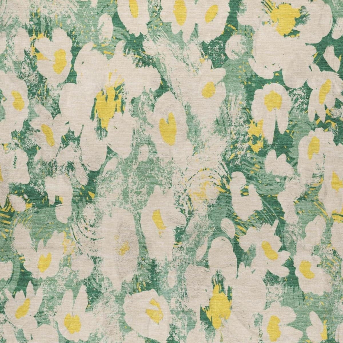 10' X 14' Green And Gold Floral Shag Washable Area Rug With UV Protection - Home & Garden