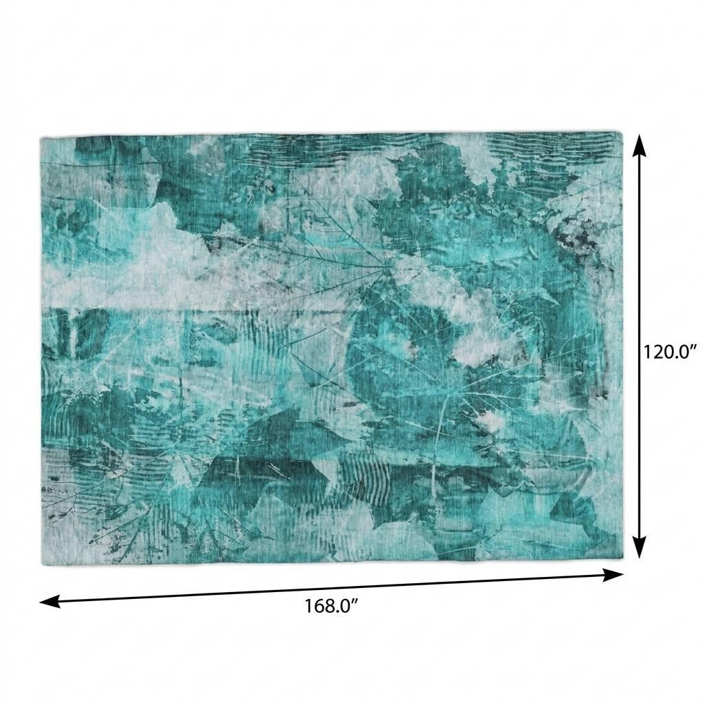 10' X 14' Teal And Ivory Floral Shag Washable Area Rug With UV Protection - Home & Garden