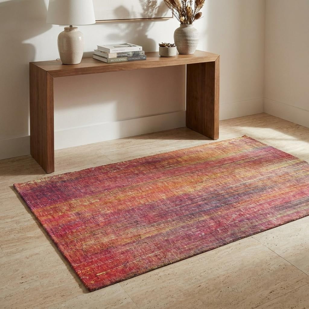 3' X 5' Red And Gold Striped Shag Washable Area Rug With UV Protection - Home & Garden